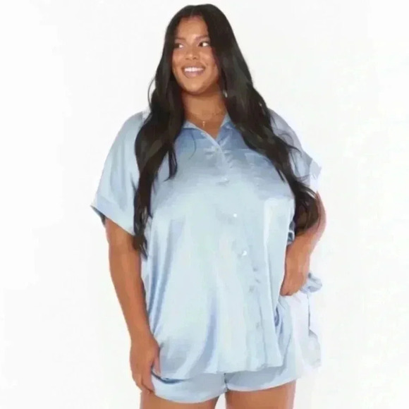 Show Me Your MuMu Other - Show Me Your Mumu Best Day Button Up & glam short PJ  set blue XL